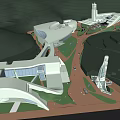 Modern Building Complex With Curved White Architectural Structures And Lush Green Surrounding Landscapes