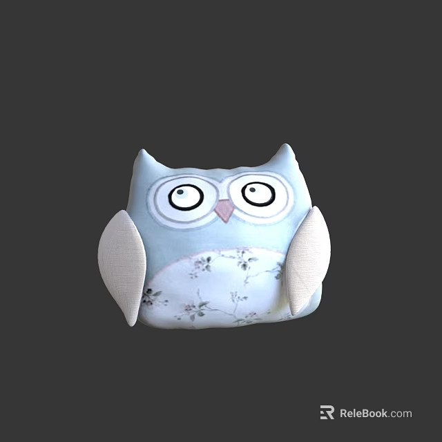 Cute Owl Shaped Plush Toy With Light Blue Body Floral Pattern And White Wings 3d model 
