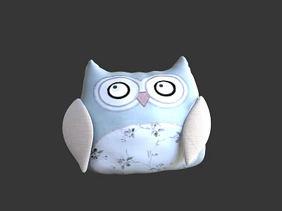 Cute Owl Shaped Plush Toy With Light Blue Body Floral Pattern And White Wings 3d model