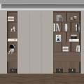 Modern Luxury Living Room Bookcase Storage Cabinet With Decorations And White Cabinetry On Wooden Floor