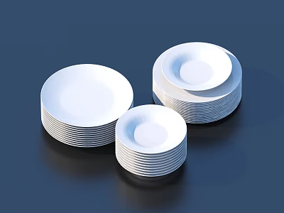 Round White Dinnerware Set With Stackable Plates And Bowls For Everyday Dining Needs 3d model