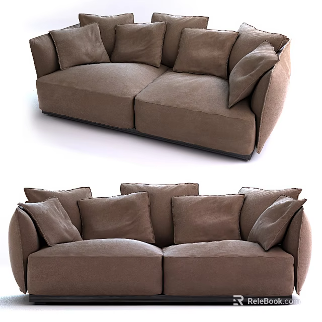 Brown Fabric Two Seater Sofa With Comfortable Cushions And Modern Design 3d model 