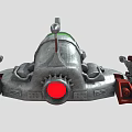 Futuristic Sci Fi Spaceship With Silver Body Green Cockpit And Red Mechanical Wings