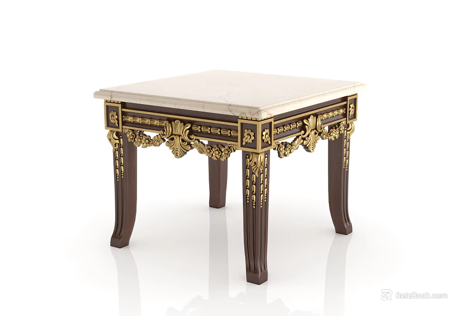 Elegant Classic Corner Table With Marble Top And Golden Carved Wooden Legs 3d model 