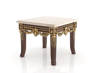 Elegant Classic Corner Table With Marble Top And Golden Carved Wooden Legs 3d model