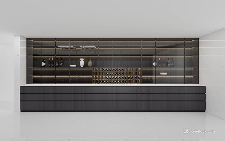 Modern Wine Cabinet With Glass Door And Wine Bottles Storage Design 3d model 