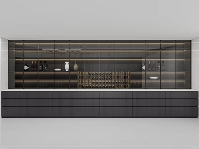 Modern Wine Cabinet With Glass Door And Wine Bottles Storage Design 3d model