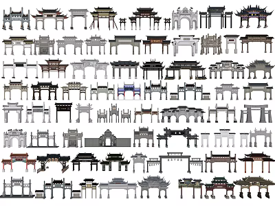 Traditional Chinese Memorial Archways Displaying Various Architectural Styles And Intricate Designs 3d model