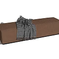 Modern Brown Sofa Bench With Tufted Surface And Black White Houndstooth Blanket