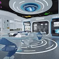 Hi Tech Exhibition Hall With Modern Circular Control Console And Digital Screens 3d model