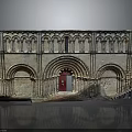 Detailed Classic Architectural Model With Arched Design Red Door And Carvings