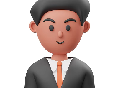 Cartoon Man Wearing Black Suit White Shirt And Orange Tie With Smiling Face 3d model