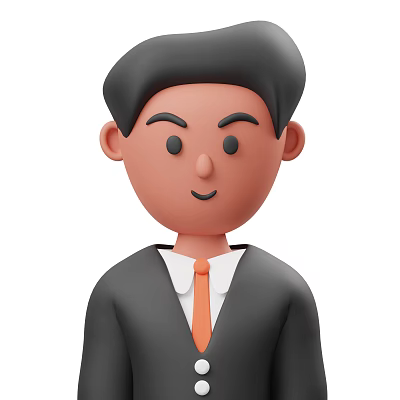 Cartoon Man Wearing Black Suit White Shirt And Orange Tie With Smiling Face 3d model
