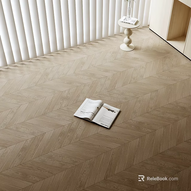 Herringbone Pattern Wooden Floor Light Tone Natural Wood Texture With Open Book And White Blinds 3d model 