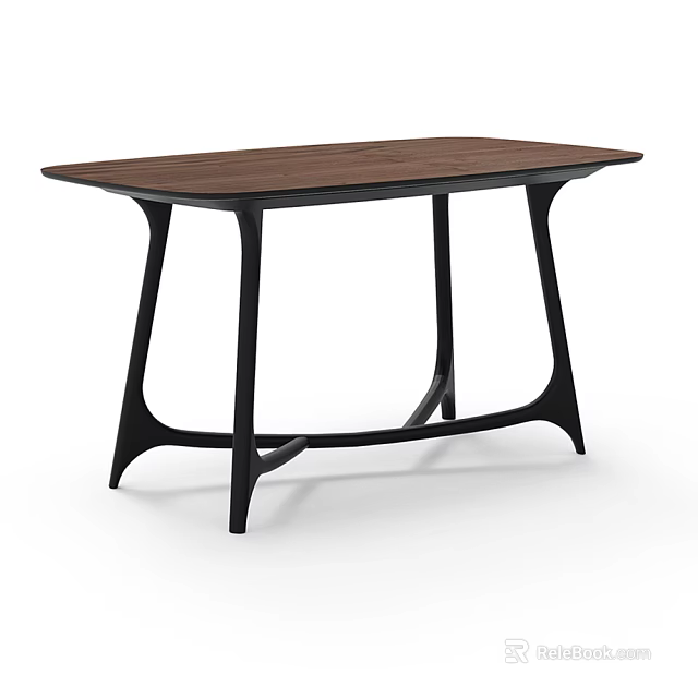 Modern Minimalist Dining Table with Wooden Top and Black Curved Legs Unique Design 3d model 