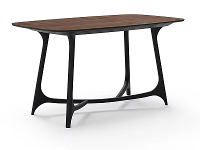 Modern Minimalist Dining Table with Wooden Top and Black Curved Legs Unique Design 3d model