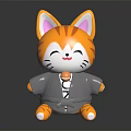 Cute Orange And White Striped Cat Doll With Pink Ears Gray Outfit And Smiling Face