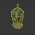 Golden Metal Birdcage with Decorative Design and Ornate Base for Household Decoration