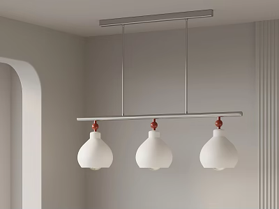 Modern Three Pendant Chandelier With White Shades And Metal Bar In Interior Space 3d model