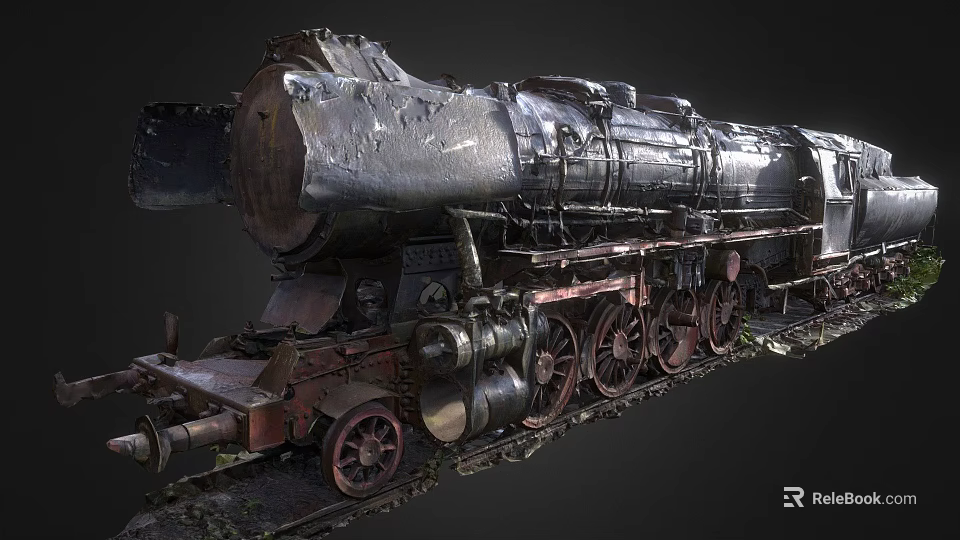 Vintage Steam Train Locomotive With Rusty Metal Details And Old Wheels 3d model 