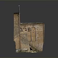 Ancient Brick Building Model Featuring Tower Arches Damaged Section And Stairs