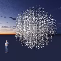 Giant Light Cube Stage Against Sunset Sky With Clouds And Standing Figure 3d model