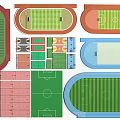 Soccer Field Various Design Layouts With Colored Surfaces And Different Shapes