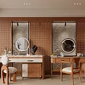 Elegant Wooden Dressing Tables With Round Mirrors And Padded Chairs Interior Design