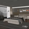 Modern Bedroom Interior With Upholstered Headboard Floor To Ceiling Window And Walk In Closet