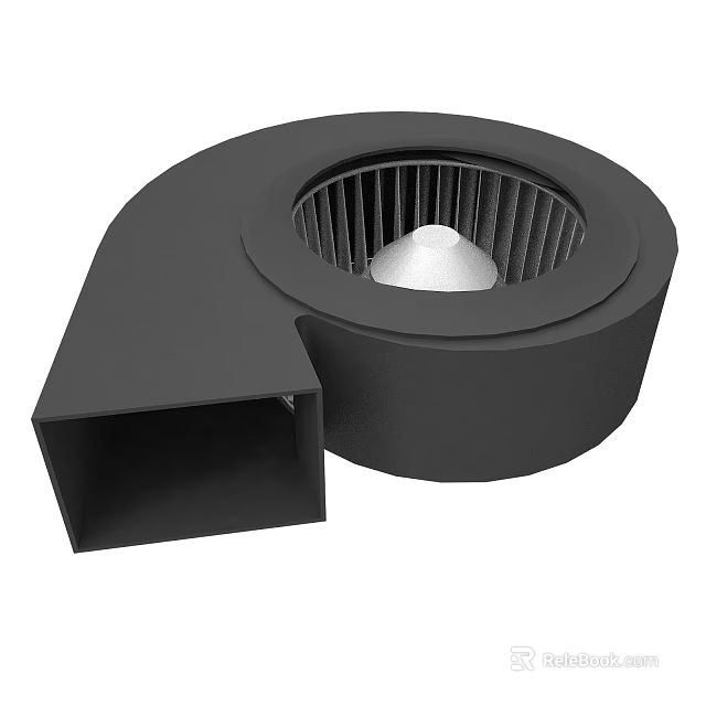 Black Mechanical Centrifugal Fan With Circular Blower And Square Outlet 3d model 