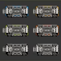 Multiple Futuristic Mechanical Weapon Designs With Colorful Components And Base Structures