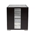 Modern Dark Colored Storage Cabinet With Silver Drawer Panels And Gray Top Surface