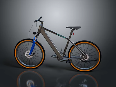 Modern Bicycle With Gray Frame Blue Fork And Orange Rimmed Tires 3d model
