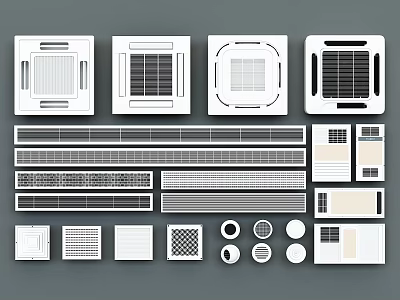 Various Air Conditioner Air Vents With Different Shapes And Grille Designs 3d model