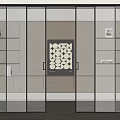 Modern Interior With Black Frame Sliding Doors Grid Design Shelves And Decorative Painting