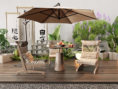 Modern Outdoor Table and Chair Leisure Chair Leisure Table and Chair Plant Combination Plant Stack Camping Meichen Outdoor Cafe Exterior 3d model