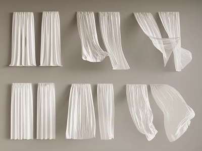 White Curtains Various Elegant Hanging Styles Soft Drapery Display With Lightweight Fabric 3d model