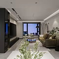 Modern Minimalist Living Dining Room Interior With Beige Sofa Gray Armchair Black Floor Lamp