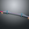 Detailed Suspension Bridge Model Structure With Blue Towers Red Deck And Support Columns