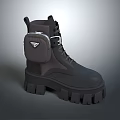 Black Chunky Sole Boots With Side Pouch And Lace Up Design 3d model