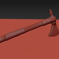 Vintage Handcrafted Axe With Red Wooden Handle And Leather Wrapped Grip