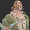 Hairy Male Game Movie Character With Smoking Cigarette Green Coat And Colorful Tie