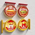 Vibrant Fast Food Logos Featuring Hot Dogs Burgers Chicken Fries And Neon Lights
