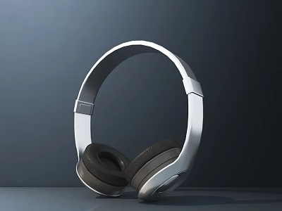 Sleek Modern Silver Over Ear Headphones Featuring Black Ear Cushions On Gray Background 3d model