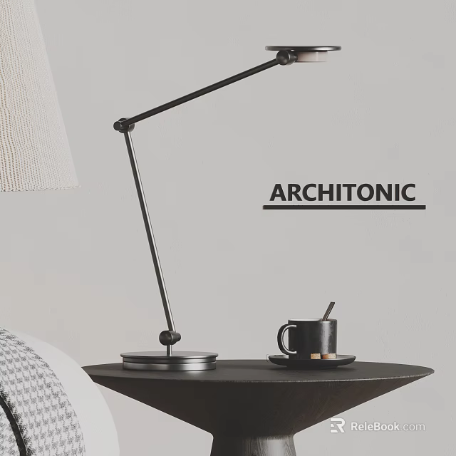 Sleek Modern Table Lamp With Adjustable Metal Arm And Coffee Mug On Side Table 3d model 
