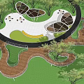 Road Facilities Design With Circular Paths Green Spaces And Wooden Walkways