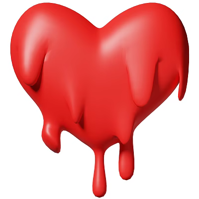 Creative Red Heart Shaped Decorative Ornament Set With Melting Dripping Design 3d model