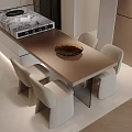 Modern Dining Table Set With Wooden Tabletop And Upholstered Chairs In Kitchen Interior 3d model