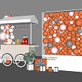 Vibrant Photo Check In Spot With Orange White Silver Balloons Cart And Gift Boxes