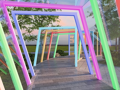 Modern Park Node Pocket Park Glass Corridor Frame Rest Corridor 3d model